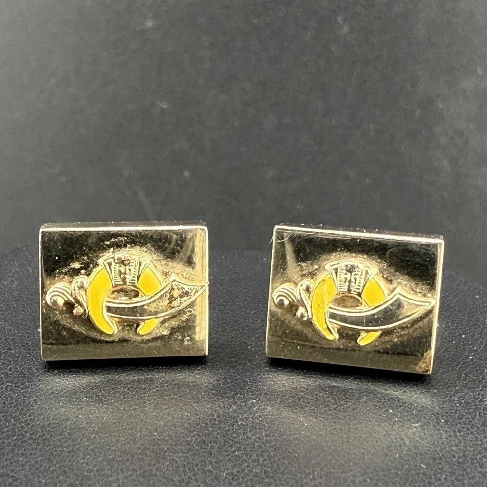 Vintage Anson Cufflinks Gold Tone Enamel Masonic Shriners Scimitar Crescent